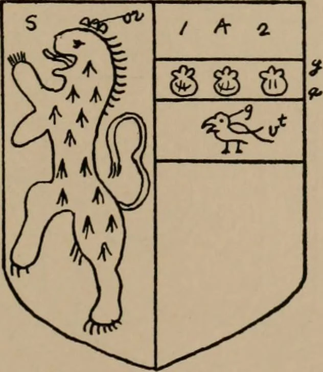 An illustration from The four visitations of Berkshire made and taken by Thomas Benolte, Clarnceuc, anno 1532; by William Harvey, Clarnceux, anno 1566; by Henry Chiting, Chester herald, and John Philipott, Rouge dragon, for William Camden, Clarenceux, anno 1623; and by Elias Ashmole, Windsor herald, for Sir Edward Bysshe, Clarenceux, anno 1665-66, 1907, leaf 327