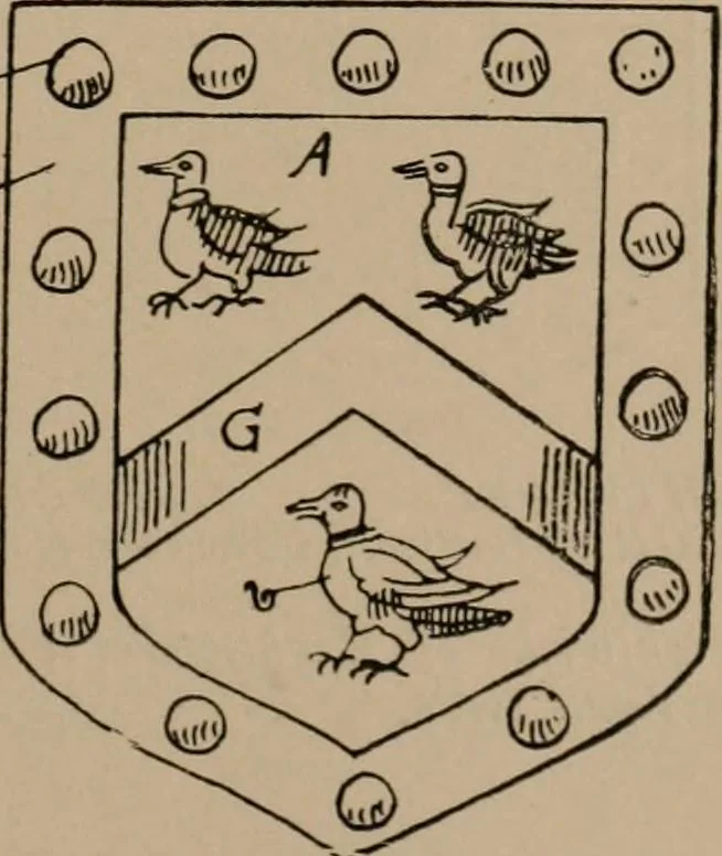 An illustration from The four visitations of Berkshire made and taken by Thomas Benolte, Clarnceuc, anno 1532; by William Harvey, Clarnceux, anno 1566; by Henry Chiting, Chester herald, and John Philipott, Rouge dragon, for William Camden, Clarenceux, anno 1623; and by Elias Ashmole, Windsor herald, for Sir Edward Bysshe, Clarenceux, anno 1665-66, 1907, leaf 329