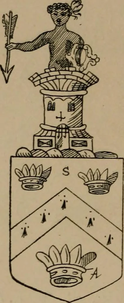An illustration from The four visitations of Berkshire made and taken by Thomas Benolte, Clarnceuc, anno 1532; by William Harvey, Clarnceux, anno 1566; by Henry Chiting, Chester herald, and John Philipott, Rouge dragon, for William Camden, Clarenceux, anno 1623; and by Elias Ashmole, Windsor herald, for Sir Edward Bysshe, Clarenceux, anno 1665-66, 1907, leaf 336