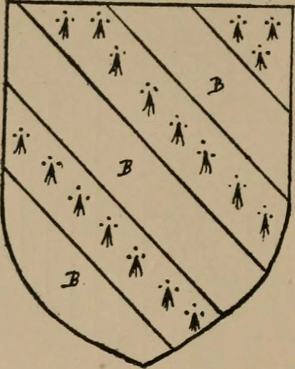 An illustration from The four visitations of Berkshire made and taken by Thomas Benolte, Clarnceuc, anno 1532; by William Harvey, Clarnceux, anno 1566; by Henry Chiting, Chester herald, and John Philipott, Rouge dragon, for William Camden, Clarenceux, anno 1623; and by Elias Ashmole, Windsor herald, for Sir Edward Bysshe, Clarenceux, anno 1665-66, 1907, leaf 34