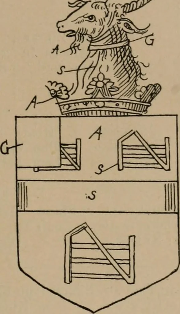 An illustration from The four visitations of Berkshire made and taken by Thomas Benolte, Clarnceuc, anno 1532; by William Harvey, Clarnceux, anno 1566; by Henry Chiting, Chester herald, and John Philipott, Rouge dragon, for William Camden, Clarenceux, anno 1623; and by Elias Ashmole, Windsor herald, for Sir Edward Bysshe, Clarenceux, anno 1665-66, 1907, leaf 341
