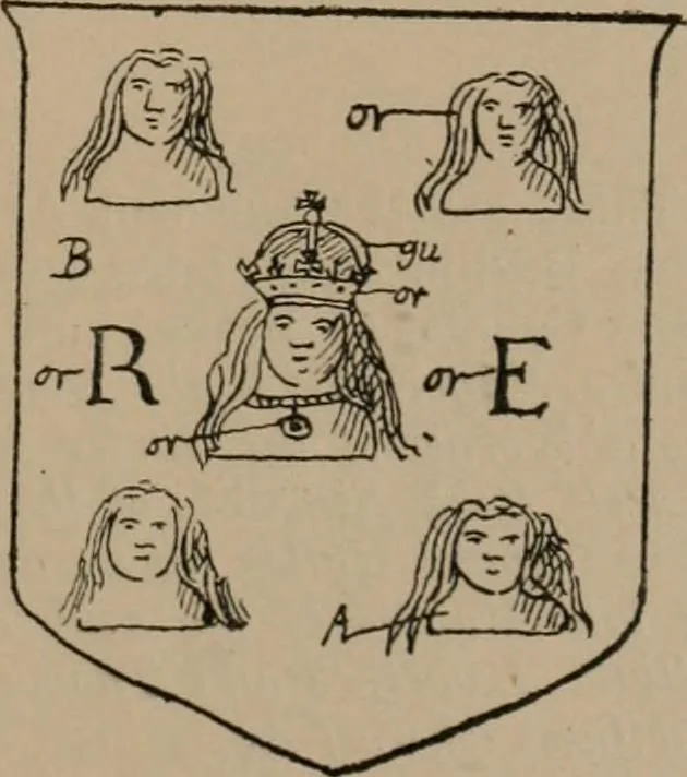 An illustration from The four visitations of Berkshire made and taken by Thomas Benolte, Clarnceuc, anno 1532; by William Harvey, Clarnceux, anno 1566; by Henry Chiting, Chester herald, and John Philipott, Rouge dragon, for William Camden, Clarenceux, anno 1623; and by Elias Ashmole, Windsor herald, for Sir Edward Bysshe, Clarenceux, anno 1665-66, 1907, leaf 35