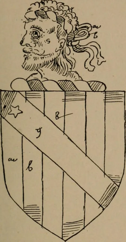 An illustration from The four visitations of Berkshire made and taken by Thomas Benolte, Clarnceuc, anno 1532; by William Harvey, Clarnceux, anno 1566; by Henry Chiting, Chester herald, and John Philipott, Rouge dragon, for William Camden, Clarenceux, anno 1623; and by Elias Ashmole, Windsor herald, for Sir Edward Bysshe, Clarenceux, anno 1665-66, 1907, leaf 37