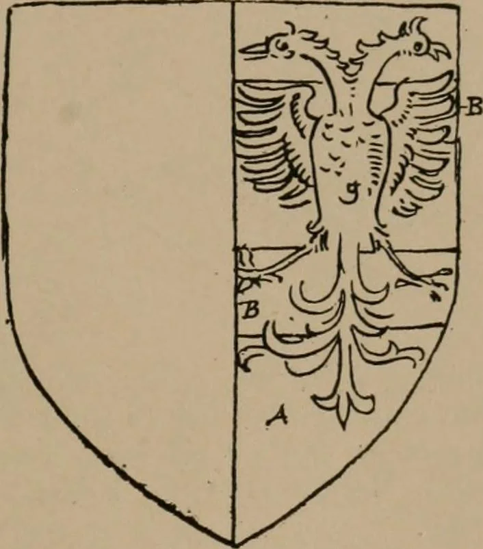 An illustration from The four visitations of Berkshire made and taken by Thomas Benolte, Clarnceuc, anno 1532; by William Harvey, Clarnceux, anno 1566; by Henry Chiting, Chester herald, and John Philipott, Rouge dragon, for William Camden, Clarenceux, anno 1623; and by Elias Ashmole, Windsor herald, for Sir Edward Bysshe, Clarenceux, anno 1665-66, 1907, leaf 37