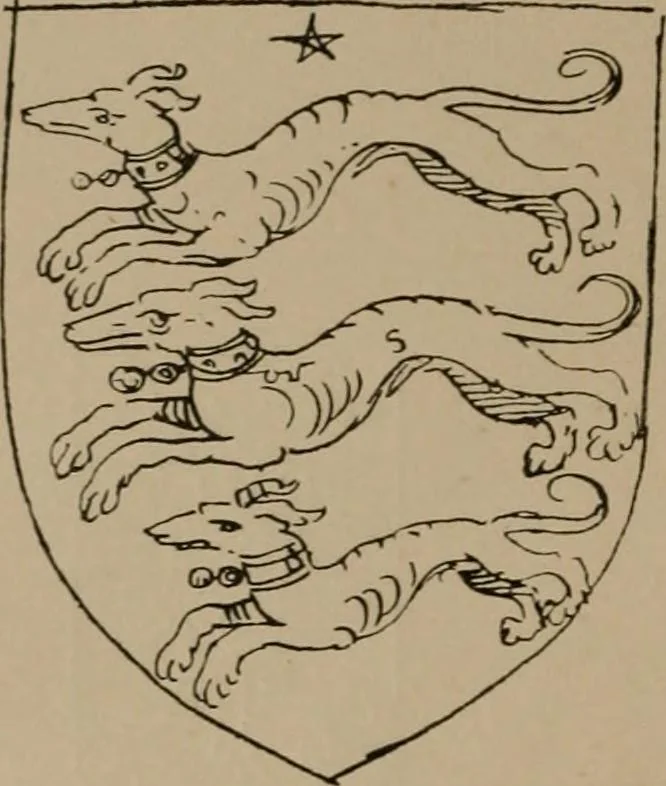 An illustration from The four visitations of Berkshire made and taken by Thomas Benolte, Clarnceuc, anno 1532; by William Harvey, Clarnceux, anno 1566; by Henry Chiting, Chester herald, and John Philipott, Rouge dragon, for William Camden, Clarenceux, anno 1623; and by Elias Ashmole, Windsor herald, for Sir Edward Bysshe, Clarenceux, anno 1665-66, 1907, leaf 38