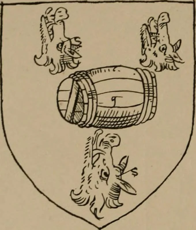 An illustration from The four visitations of Berkshire made and taken by Thomas Benolte, Clarnceuc, anno 1532; by William Harvey, Clarnceux, anno 1566; by Henry Chiting, Chester herald, and John Philipott, Rouge dragon, for William Camden, Clarenceux, anno 1623; and by Elias Ashmole, Windsor herald, for Sir Edward Bysshe, Clarenceux, anno 1665-66, 1907, leaf 40
