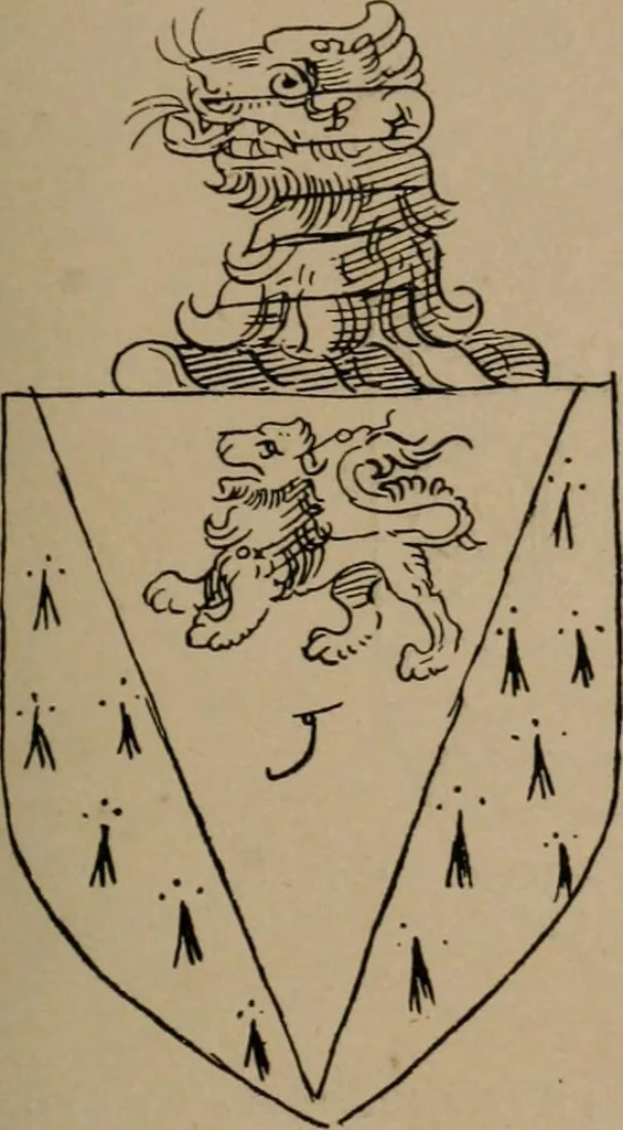 An illustration from The four visitations of Berkshire made and taken by Thomas Benolte, Clarnceuc, anno 1532; by William Harvey, Clarnceux, anno 1566; by Henry Chiting, Chester herald, and John Philipott, Rouge dragon, for William Camden, Clarenceux, anno 1623; and by Elias Ashmole, Windsor herald, for Sir Edward Bysshe, Clarenceux, anno 1665-66, 1907, leaf 43