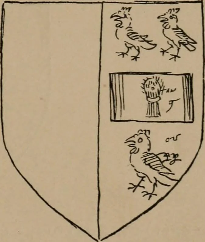 An illustration from The four visitations of Berkshire made and taken by Thomas Benolte, Clarnceuc, anno 1532; by William Harvey, Clarnceux, anno 1566; by Henry Chiting, Chester herald, and John Philipott, Rouge dragon, for William Camden, Clarenceux, anno 1623; and by Elias Ashmole, Windsor herald, for Sir Edward Bysshe, Clarenceux, anno 1665-66, 1907, leaf 43