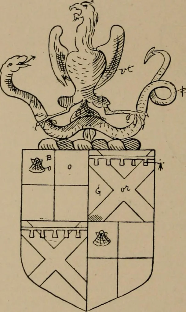 An illustration from The four visitations of Berkshire made and taken by Thomas Benolte, Clarnceuc, anno 1532; by William Harvey, Clarnceux, anno 1566; by Henry Chiting, Chester herald, and John Philipott, Rouge dragon, for William Camden, Clarenceux, anno 1623; and by Elias Ashmole, Windsor herald, for Sir Edward Bysshe, Clarenceux, anno 1665-66, 1907, leaf 448