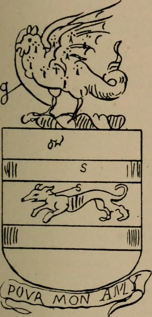 An illustration from The four visitations of Berkshire made and taken by Thomas Benolte, Clarnceuc, anno 1532; by William Harvey, Clarnceux, anno 1566; by Henry Chiting, Chester herald, and John Philipott, Rouge dragon, for William Camden, Clarenceux, anno 1623; and by Elias Ashmole, Windsor herald, for Sir Edward Bysshe, Clarenceux, anno 1665-66, 1907, leaf 449