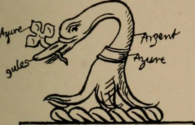 An illustration from The four visitations of Berkshire made and taken by Thomas Benolte, Clarnceuc, anno 1532; by William Harvey, Clarnceux, anno 1566; by Henry Chiting, Chester herald, and John Philipott, Rouge dragon, for William Camden, Clarenceux, anno 1623; and by Elias Ashmole, Windsor herald, for Sir Edward Bysshe, Clarenceux, anno 1665-66, 1907, leaf 451