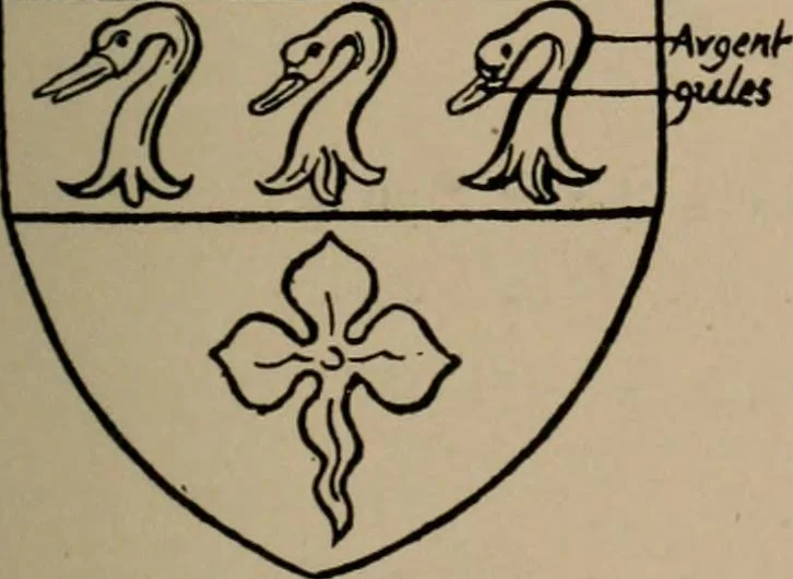 An illustration from The four visitations of Berkshire made and taken by Thomas Benolte, Clarnceuc, anno 1532; by William Harvey, Clarnceux, anno 1566; by Henry Chiting, Chester herald, and John Philipott, Rouge dragon, for William Camden, Clarenceux, anno 1623; and by Elias Ashmole, Windsor herald, for Sir Edward Bysshe, Clarenceux, anno 1665-66, 1907, leaf 451