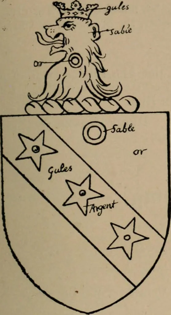 An illustration from The four visitations of Berkshire made and taken by Thomas Benolte, Clarnceuc, anno 1532; by William Harvey, Clarnceux, anno 1566; by Henry Chiting, Chester herald, and John Philipott, Rouge dragon, for William Camden, Clarenceux, anno 1623; and by Elias Ashmole, Windsor herald, for Sir Edward Bysshe, Clarenceux, anno 1665-66, 1907, leaf 453