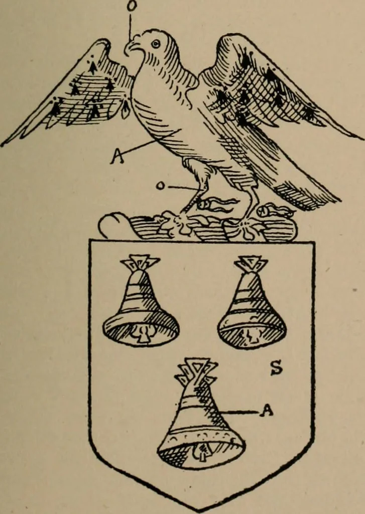 An illustration from The four visitations of Berkshire made and taken by Thomas Benolte, Clarnceuc, anno 1532; by William Harvey, Clarnceux, anno 1566; by Henry Chiting, Chester herald, and John Philipott, Rouge dragon, for William Camden, Clarenceux, anno 1623; and by Elias Ashmole, Windsor herald, for Sir Edward Bysshe, Clarenceux, anno 1665-66, 1907, leaf 457