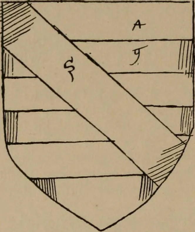 An illustration from The four visitations of Berkshire made and taken by Thomas Benolte, Clarnceuc, anno 1532; by William Harvey, Clarnceux, anno 1566; by Henry Chiting, Chester herald, and John Philipott, Rouge dragon, for William Camden, Clarenceux, anno 1623; and by Elias Ashmole, Windsor herald, for Sir Edward Bysshe, Clarenceux, anno 1665-66, 1907, leaf 46