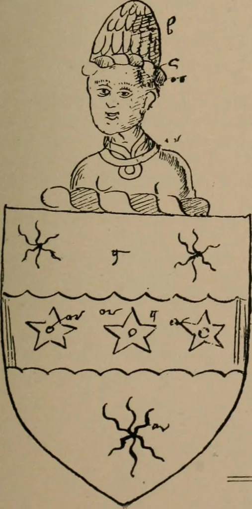 An illustration from The four visitations of Berkshire made and taken by Thomas Benolte, Clarnceuc, anno 1532; by William Harvey, Clarnceux, anno 1566; by Henry Chiting, Chester herald, and John Philipott, Rouge dragon, for William Camden, Clarenceux, anno 1623; and by Elias Ashmole, Windsor herald, for Sir Edward Bysshe, Clarenceux, anno 1665-66, 1907, leaf 47