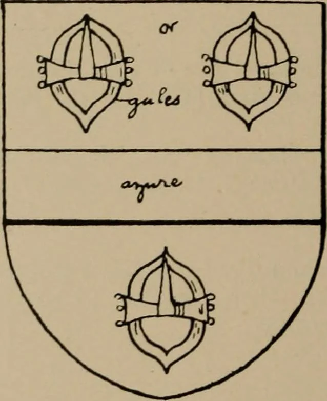 An illustration from The four visitations of Berkshire made and taken by Thomas Benolte, Clarnceuc, anno 1532; by William Harvey, Clarnceux, anno 1566; by Henry Chiting, Chester herald, and John Philipott, Rouge dragon, for William Camden, Clarenceux, anno 1623; and by Elias Ashmole, Windsor herald, for Sir Edward Bysshe, Clarenceux, anno 1665-66, 1907, leaf 470