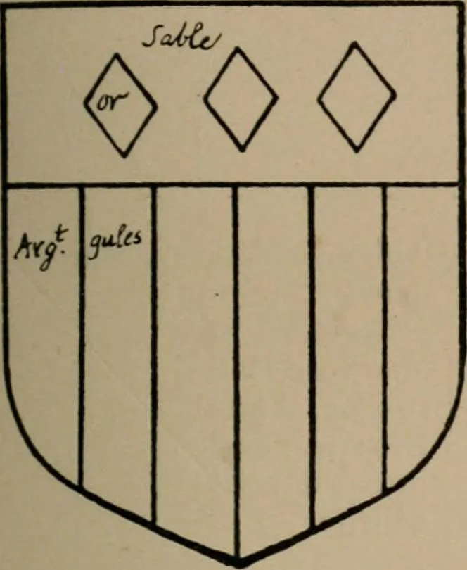 An illustration from The four visitations of Berkshire made and taken by Thomas Benolte, Clarnceuc, anno 1532; by William Harvey, Clarnceux, anno 1566; by Henry Chiting, Chester herald, and John Philipott, Rouge dragon, for William Camden, Clarenceux, anno 1623; and by Elias Ashmole, Windsor herald, for Sir Edward Bysshe, Clarenceux, anno 1665-66, 1907, leaf 477