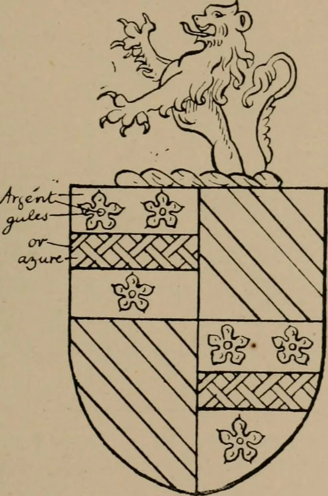 An illustration from The four visitations of Berkshire made and taken by Thomas Benolte, Clarnceuc, anno 1532; by William Harvey, Clarnceux, anno 1566; by Henry Chiting, Chester herald, and John Philipott, Rouge dragon, for William Camden, Clarenceux, anno 1623; and by Elias Ashmole, Windsor herald, for Sir Edward Bysshe, Clarenceux, anno 1665-66, 1907, leaf 479