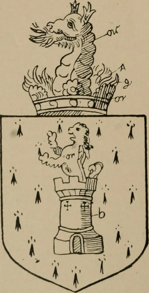 An illustration from The four visitations of Berkshire made and taken by Thomas Benolte, Clarnceuc, anno 1532; by William Harvey, Clarnceux, anno 1566; by Henry Chiting, Chester herald, and John Philipott, Rouge dragon, for William Camden, Clarenceux, anno 1623; and by Elias Ashmole, Windsor herald, for Sir Edward Bysshe, Clarenceux, anno 1665-66, 1907, leaf 484