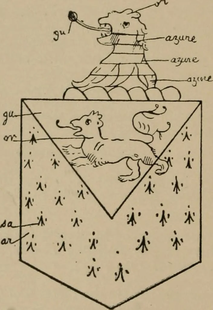 An illustration from The four visitations of Berkshire made and taken by Thomas Benolte, Clarnceuc, anno 1532; by William Harvey, Clarnceux, anno 1566; by Henry Chiting, Chester herald, and John Philipott, Rouge dragon, for William Camden, Clarenceux, anno 1623; and by Elias Ashmole, Windsor herald, for Sir Edward Bysshe, Clarenceux, anno 1665-66, 1907, leaf 488