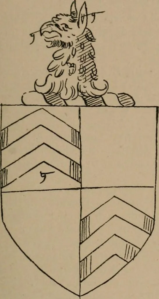 An illustration from The four visitations of Berkshire made and taken by Thomas Benolte, Clarnceuc, anno 1532; by William Harvey, Clarnceux, anno 1566; by Henry Chiting, Chester herald, and John Philipott, Rouge dragon, for William Camden, Clarenceux, anno 1623; and by Elias Ashmole, Windsor herald, for Sir Edward Bysshe, Clarenceux, anno 1665-66, 1907, leaf 49