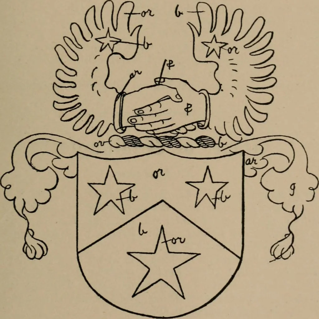 An illustration from The four visitations of Berkshire made and taken by Thomas Benolte, Clarnceuc, anno 1532; by William Harvey, Clarnceux, anno 1566; by Henry Chiting, Chester herald, and John Philipott, Rouge dragon, for William Camden, Clarenceux, anno 1623; and by Elias Ashmole, Windsor herald, for Sir Edward Bysshe, Clarenceux, anno 1665-66, 1907, leaf 503