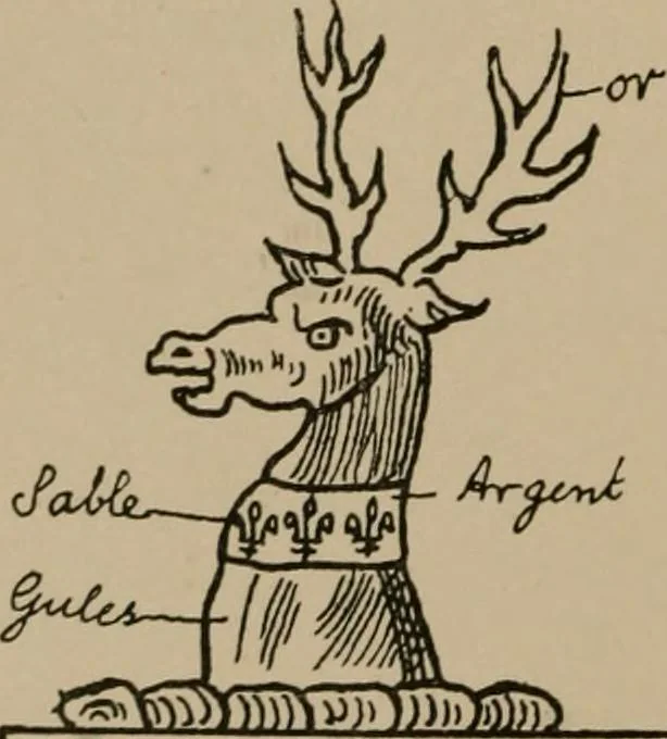 An illustration from The four visitations of Berkshire made and taken by Thomas Benolte, Clarnceuc, anno 1532; by William Harvey, Clarnceux, anno 1566; by Henry Chiting, Chester herald, and John Philipott, Rouge dragon, for William Camden, Clarenceux, anno 1623; and by Elias Ashmole, Windsor herald, for Sir Edward Bysshe, Clarenceux, anno 1665-66, 1907, leaf 508
