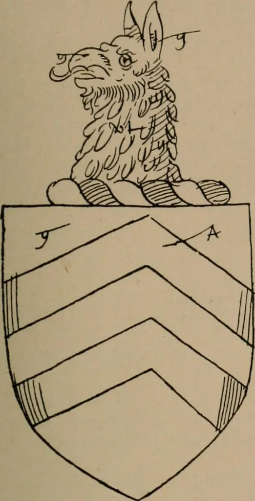 An illustration from The four visitations of Berkshire made and taken by Thomas Benolte, Clarnceuc, anno 1532; by William Harvey, Clarnceux, anno 1566; by Henry Chiting, Chester herald, and John Philipott, Rouge dragon, for William Camden, Clarenceux, anno 1623; and by Elias Ashmole, Windsor herald, for Sir Edward Bysshe, Clarenceux, anno 1665-66, 1907, leaf 51