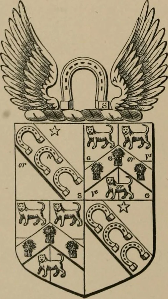 An illustration from The four visitations of Berkshire made and taken by Thomas Benolte, Clarnceuc, anno 1532; by William Harvey, Clarnceux, anno 1566; by Henry Chiting, Chester herald, and John Philipott, Rouge dragon, for William Camden, Clarenceux, anno 1623; and by Elias Ashmole, Windsor herald, for Sir Edward Bysshe, Clarenceux, anno 1665-66, 1907, leaf 516