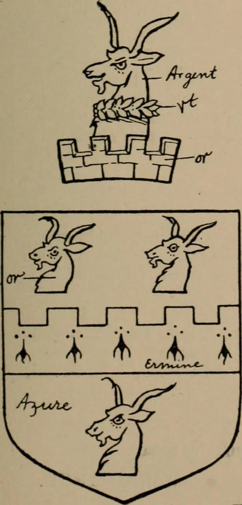 An illustration from The four visitations of Berkshire made and taken by Thomas Benolte, Clarnceuc, anno 1532; by William Harvey, Clarnceux, anno 1566; by Henry Chiting, Chester herald, and John Philipott, Rouge dragon, for William Camden, Clarenceux, anno 1623; and by Elias Ashmole, Windsor herald, for Sir Edward Bysshe, Clarenceux, anno 1665-66, 1907, leaf 523