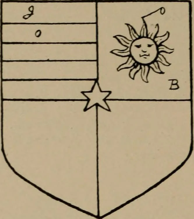 An illustration from The four visitations of Berkshire made and taken by Thomas Benolte, Clarnceuc, anno 1532; by William Harvey, Clarnceux, anno 1566; by Henry Chiting, Chester herald, and John Philipott, Rouge dragon, for William Camden, Clarenceux, anno 1623; and by Elias Ashmole, Windsor herald, for Sir Edward Bysshe, Clarenceux, anno 1665-66, 1907, leaf 528