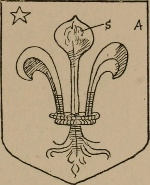 An illustration from The four visitations of Berkshire made and taken by Thomas Benolte, Clarnceuc, anno 1532; by William Harvey, Clarnceux, anno 1566; by Henry Chiting, Chester herald, and John Philipott, Rouge dragon, for William Camden, Clarenceux, anno 1623; and by Elias Ashmole, Windsor herald, for Sir Edward Bysshe, Clarenceux, anno 1665-66, 1907, leaf 53