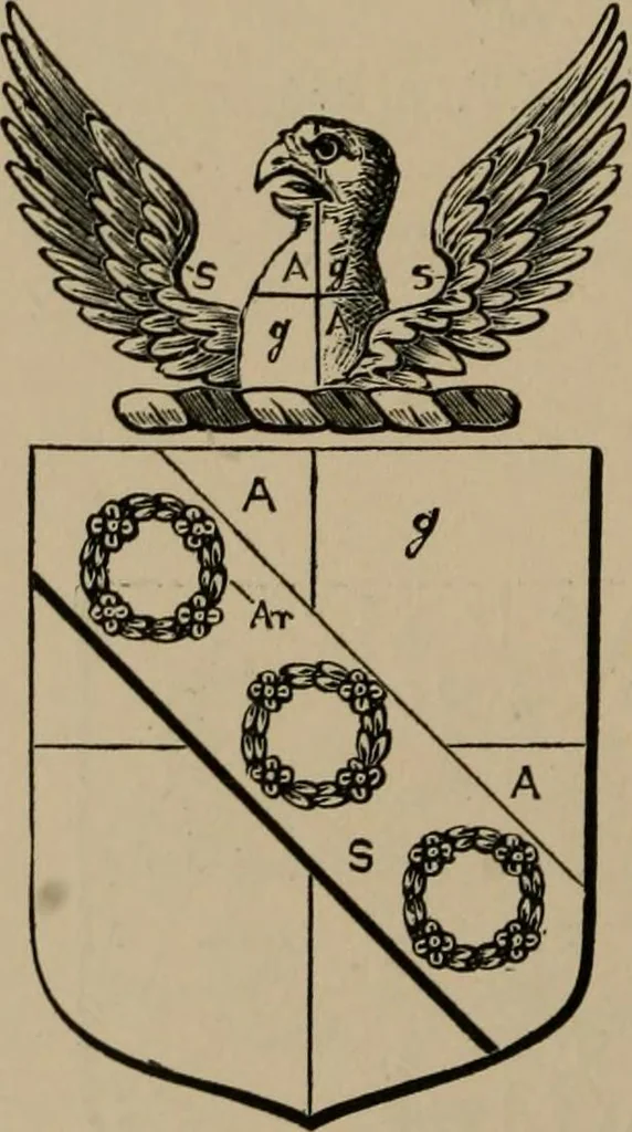 An illustration from The four visitations of Berkshire made and taken by Thomas Benolte, Clarnceuc, anno 1532; by William Harvey, Clarnceux, anno 1566; by Henry Chiting, Chester herald, and John Philipott, Rouge dragon, for William Camden, Clarenceux, anno 1623; and by Elias Ashmole, Windsor herald, for Sir Edward Bysshe, Clarenceux, anno 1665-66, 1907, leaf 532