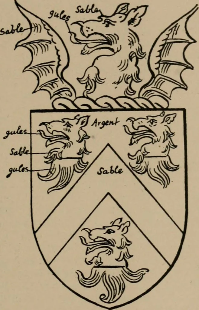 An illustration from The four visitations of Berkshire made and taken by Thomas Benolte, Clarnceuc, anno 1532; by William Harvey, Clarnceux, anno 1566; by Henry Chiting, Chester herald, and John Philipott, Rouge dragon, for William Camden, Clarenceux, anno 1623; and by Elias Ashmole, Windsor herald, for Sir Edward Bysshe, Clarenceux, anno 1665-66, 1907, leaf 533