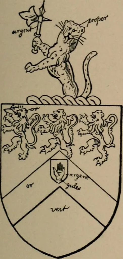An illustration from The four visitations of Berkshire made and taken by Thomas Benolte, Clarnceuc, anno 1532; by William Harvey, Clarnceux, anno 1566; by Henry Chiting, Chester herald, and John Philipott, Rouge dragon, for William Camden, Clarenceux, anno 1623; and by Elias Ashmole, Windsor herald, for Sir Edward Bysshe, Clarenceux, anno 1665-66, 1907, leaf 535