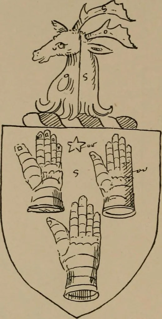 An illustration from The four visitations of Berkshire made and taken by Thomas Benolte, Clarnceuc, anno 1532; by William Harvey, Clarnceux, anno 1566; by Henry Chiting, Chester herald, and John Philipott, Rouge dragon, for William Camden, Clarenceux, anno 1623; and by Elias Ashmole, Windsor herald, for Sir Edward Bysshe, Clarenceux, anno 1665-66, 1907, leaf 54