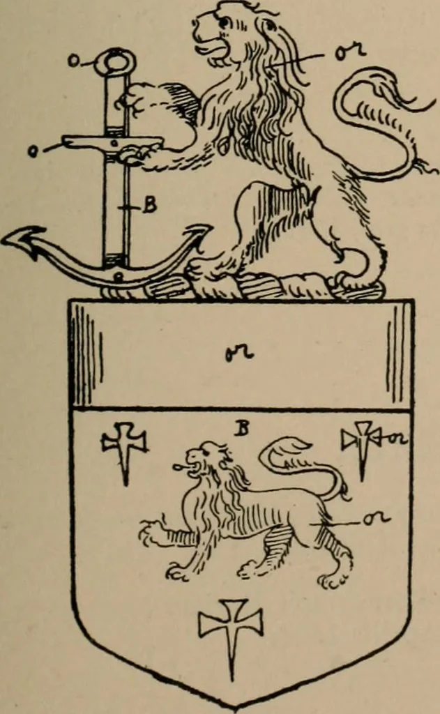 An illustration from The four visitations of Berkshire made and taken by Thomas Benolte, Clarnceuc, anno 1532; by William Harvey, Clarnceux, anno 1566; by Henry Chiting, Chester herald, and John Philipott, Rouge dragon, for William Camden, Clarenceux, anno 1623; and by Elias Ashmole, Windsor herald, for Sir Edward Bysshe, Clarenceux, anno 1665-66, 1907, leaf 549