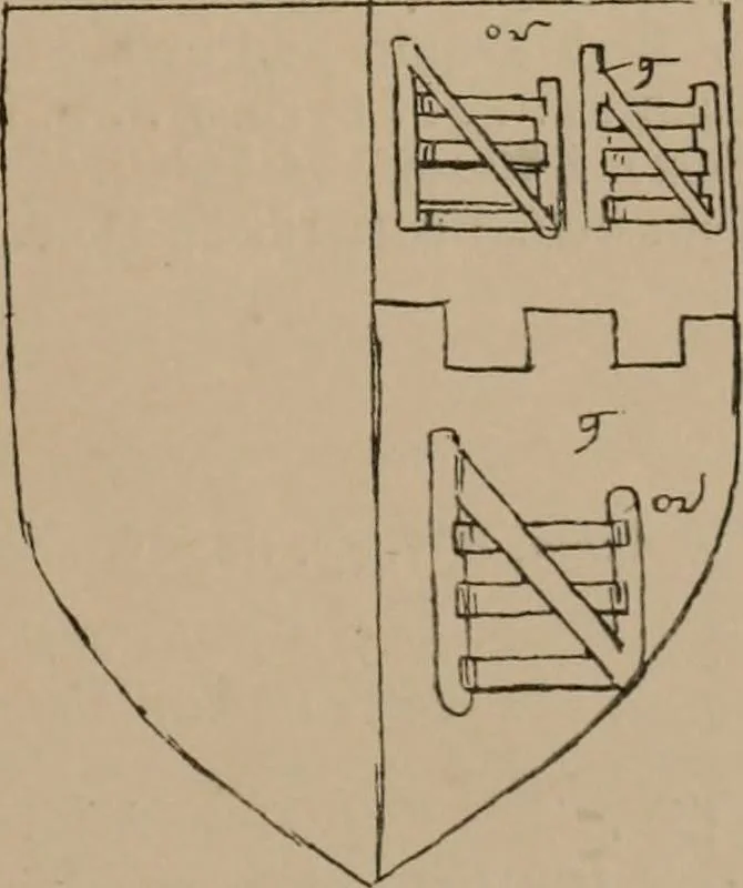 An illustration from The four visitations of Berkshire made and taken by Thomas Benolte, Clarnceuc, anno 1532; by William Harvey, Clarnceux, anno 1566; by Henry Chiting, Chester herald, and John Philipott, Rouge dragon, for William Camden, Clarenceux, anno 1623; and by Elias Ashmole, Windsor herald, for Sir Edward Bysshe, Clarenceux, anno 1665-66, 1907, leaf 55