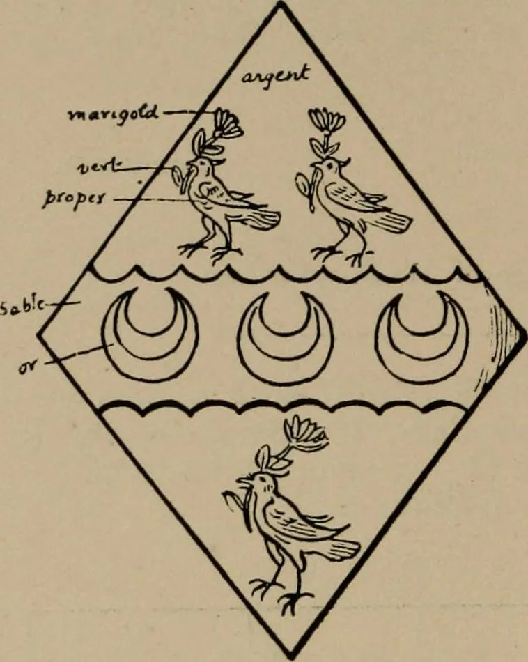An illustration from The four visitations of Berkshire made and taken by Thomas Benolte, Clarnceuc, anno 1532; by William Harvey, Clarnceux, anno 1566; by Henry Chiting, Chester herald, and John Philipott, Rouge dragon, for William Camden, Clarenceux, anno 1623; and by Elias Ashmole, Windsor herald, for Sir Edward Bysshe, Clarenceux, anno 1665-66, 1907, leaf 550