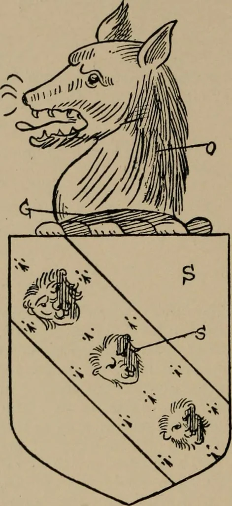 An illustration from The four visitations of Berkshire made and taken by Thomas Benolte, Clarnceuc, anno 1532; by William Harvey, Clarnceux, anno 1566; by Henry Chiting, Chester herald, and John Philipott, Rouge dragon, for William Camden, Clarenceux, anno 1623; and by Elias Ashmole, Windsor herald, for Sir Edward Bysshe, Clarenceux, anno 1665-66, 1907, leaf 554