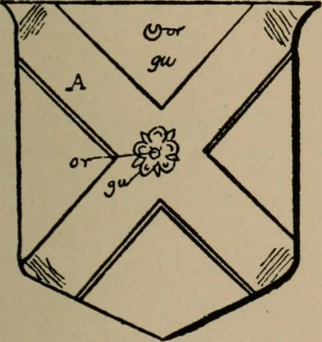 An illustration from The four visitations of Berkshire made and taken by Thomas Benolte, Clarnceuc, anno 1532; by William Harvey, Clarnceux, anno 1566; by Henry Chiting, Chester herald, and John Philipott, Rouge dragon, for William Camden, Clarenceux, anno 1623; and by Elias Ashmole, Windsor herald, for Sir Edward Bysshe, Clarenceux, anno 1665-66, 1907, leaf 571