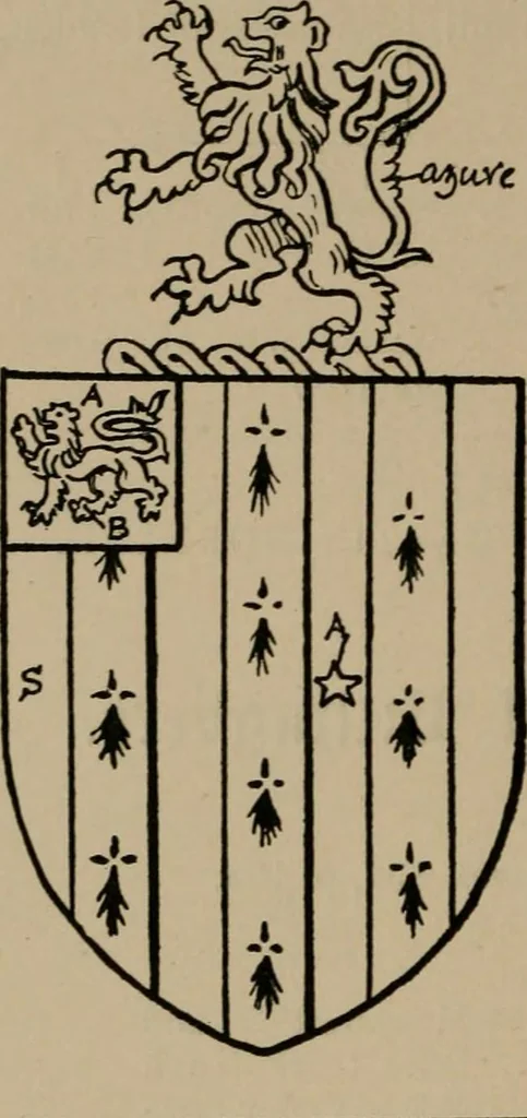An illustration from The four visitations of Berkshire made and taken by Thomas Benolte, Clarnceuc, anno 1532; by William Harvey, Clarnceux, anno 1566; by Henry Chiting, Chester herald, and John Philipott, Rouge dragon, for William Camden, Clarenceux, anno 1623; and by Elias Ashmole, Windsor herald, for Sir Edward Bysshe, Clarenceux, anno 1665-66, 1907, leaf 572