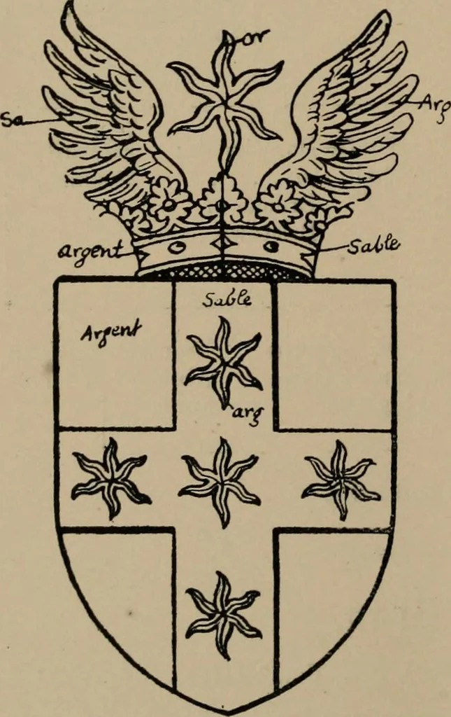 An illustration from The four visitations of Berkshire made and taken by Thomas Benolte, Clarnceuc, anno 1532; by William Harvey, Clarnceux, anno 1566; by Henry Chiting, Chester herald, and John Philipott, Rouge dragon, for William Camden, Clarenceux, anno 1623; and by Elias Ashmole, Windsor herald, for Sir Edward Bysshe, Clarenceux, anno 1665-66, 1907, leaf 582