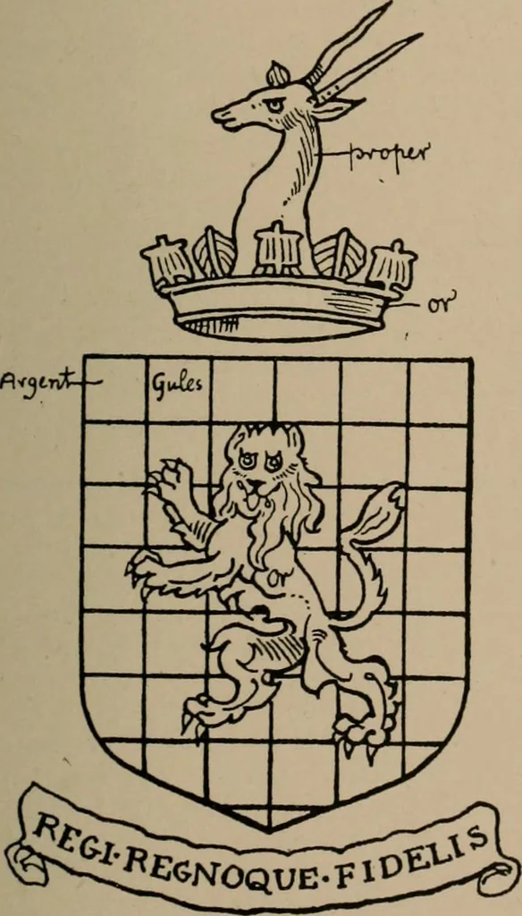 An illustration from The four visitations of Berkshire made and taken by Thomas Benolte, Clarnceuc, anno 1532; by William Harvey, Clarnceux, anno 1566; by Henry Chiting, Chester herald, and John Philipott, Rouge dragon, for William Camden, Clarenceux, anno 1623; and by Elias Ashmole, Windsor herald, for Sir Edward Bysshe, Clarenceux, anno 1665-66, 1907, leaf 587