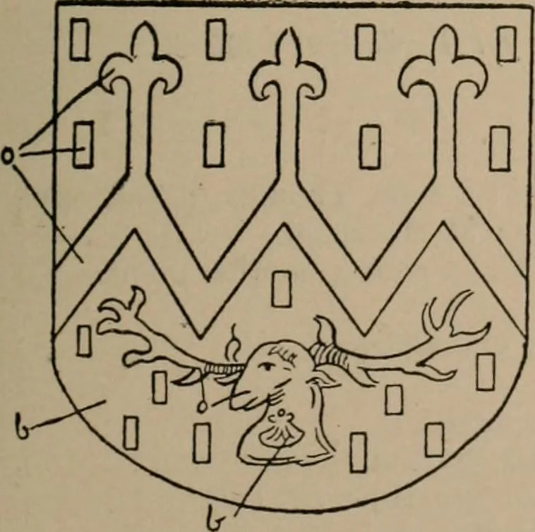 An illustration from The four visitations of Berkshire made and taken by Thomas Benolte, Clarnceuc, anno 1532; by William Harvey, Clarnceux, anno 1566; by Henry Chiting, Chester herald, and John Philipott, Rouge dragon, for William Camden, Clarenceux, anno 1623; and by Elias Ashmole, Windsor herald, for Sir Edward Bysshe, Clarenceux, anno 1665-66, 1907, leaf 589