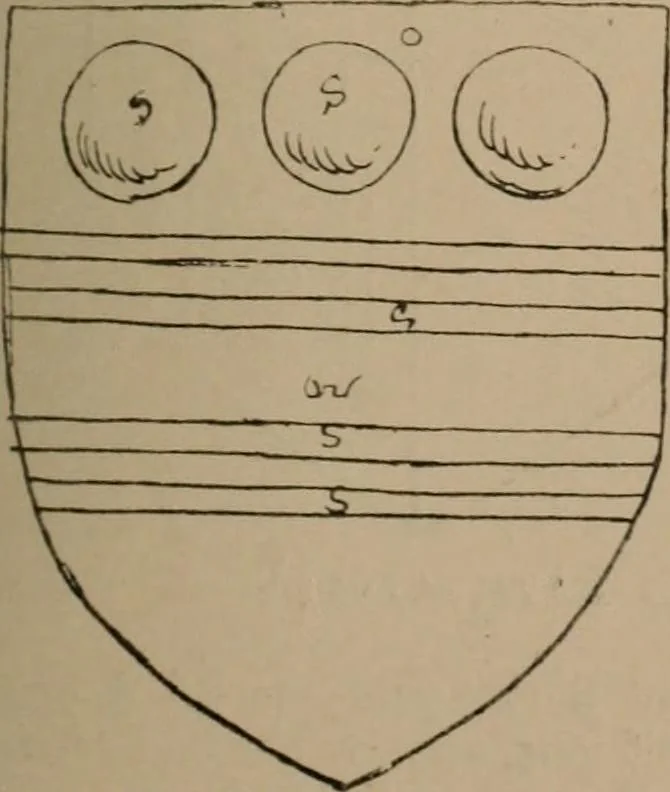 An illustration from The four visitations of Berkshire made and taken by Thomas Benolte, Clarnceuc, anno 1532; by William Harvey, Clarnceux, anno 1566; by Henry Chiting, Chester herald, and John Philipott, Rouge dragon, for William Camden, Clarenceux, anno 1623; and by Elias Ashmole, Windsor herald, for Sir Edward Bysshe, Clarenceux, anno 1665-66, 1907, leaf 59