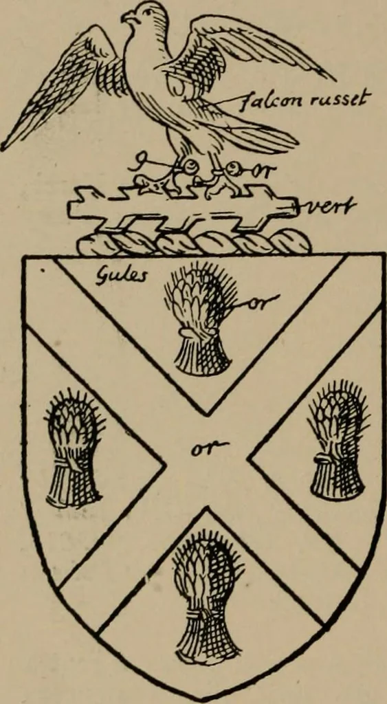 An illustration from The four visitations of Berkshire made and taken by Thomas Benolte, Clarnceuc, anno 1532; by William Harvey, Clarnceux, anno 1566; by Henry Chiting, Chester herald, and John Philipott, Rouge dragon, for William Camden, Clarenceux, anno 1623; and by Elias Ashmole, Windsor herald, for Sir Edward Bysshe, Clarenceux, anno 1665-66, 1907, leaf 592
