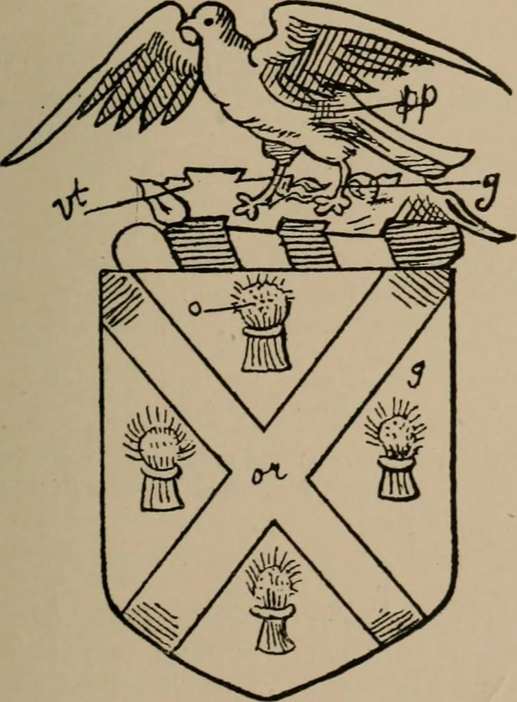 An illustration from The four visitations of Berkshire made and taken by Thomas Benolte, Clarnceuc, anno 1532; by William Harvey, Clarnceux, anno 1566; by Henry Chiting, Chester herald, and John Philipott, Rouge dragon, for William Camden, Clarenceux, anno 1623; and by Elias Ashmole, Windsor herald, for Sir Edward Bysshe, Clarenceux, anno 1665-66, 1907, leaf 593