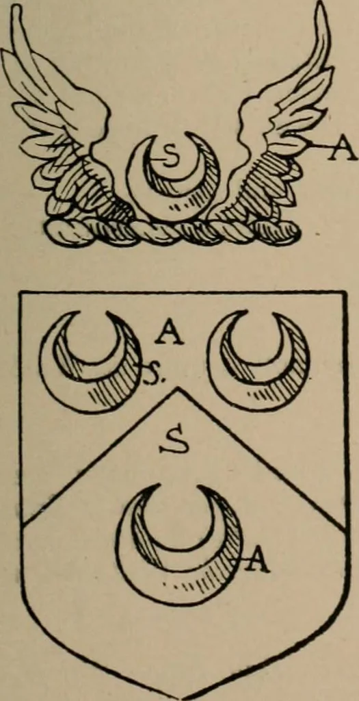 An illustration from The four visitations of Berkshire made and taken by Thomas Benolte, Clarnceuc, anno 1532; by William Harvey, Clarnceux, anno 1566; by Henry Chiting, Chester herald, and John Philipott, Rouge dragon, for William Camden, Clarenceux, anno 1623; and by Elias Ashmole, Windsor herald, for Sir Edward Bysshe, Clarenceux, anno 1665-66, 1907, leaf 595